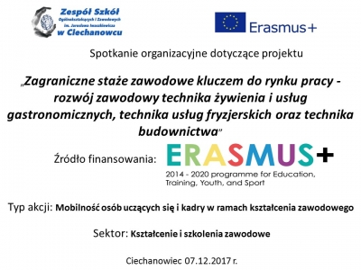 Spotkanie organizacyjne dotyczące projektu &bdquo;Zagraniczne staże zawodowe kluczem do rynku pracy &hellip;&rdquo;