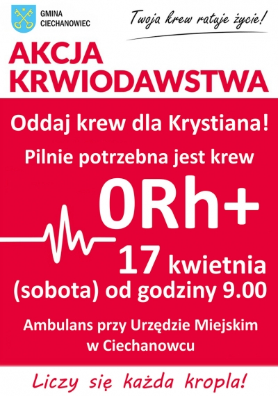 Oddaj krew dla Krystiana! Pilnie potrzebna jest krew 0Rh+